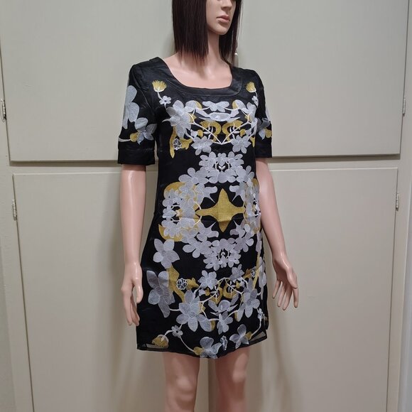 Rachael G. Black Floral Summer Dress with Short Sleeves, Sizes M and S - Picture 2 of 13